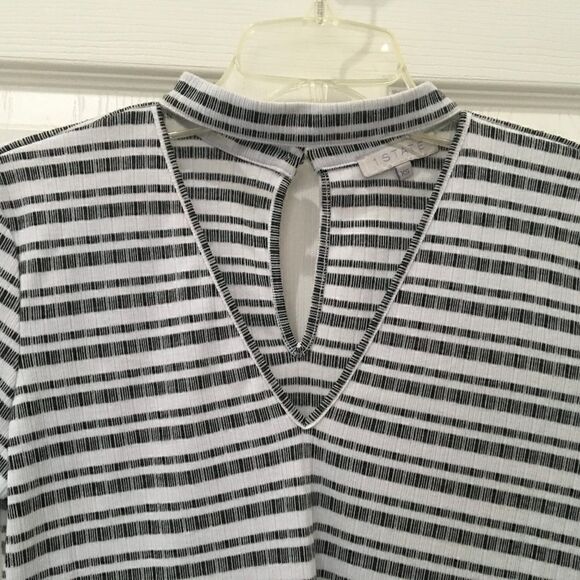 1. State T-Shirt Striped Mixed Neckline Keyhole Back Button Claps Ribbed Cute XS - Picture 6 of 8